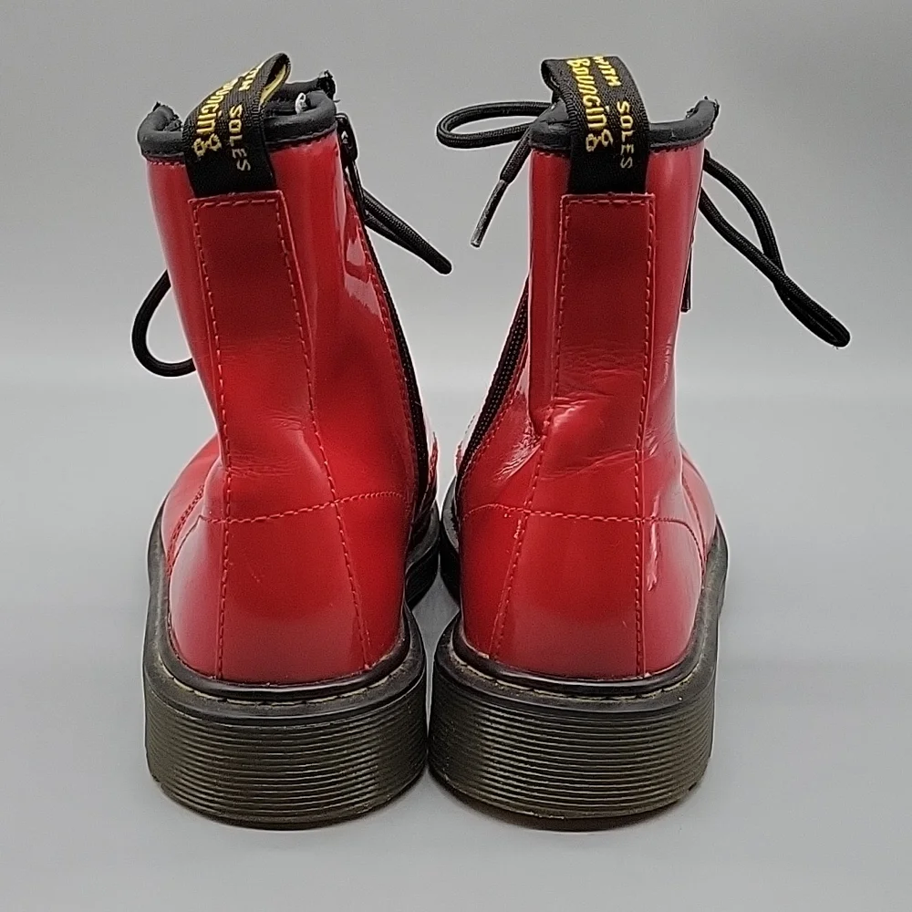 Doc Martens Red Patent Leather Boots Combat Boots - Picture 5 of 11